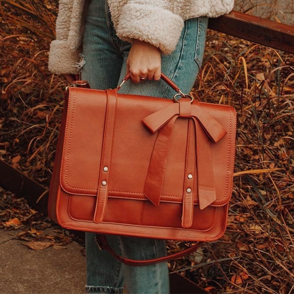 Faux Leather Bow Briefcase *READ DESC*